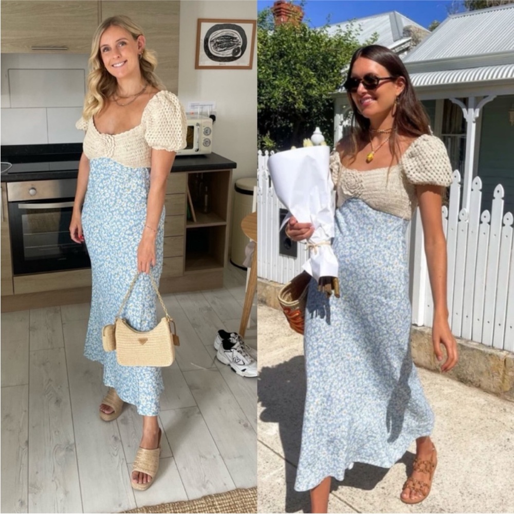 RIXO Sardinia crochet-paneled floral-print linen-blend midi dress